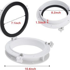 NovelBee 2pcs Boat Yacht Round Opening Portlight Porthole,10in Hatch Porthole Replacement Window Port Hole for Marine Boat Yacht RV (White)