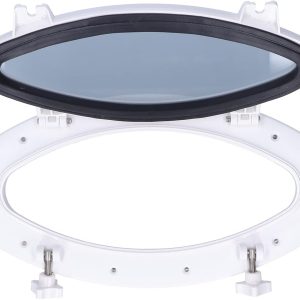 Boat Porthole, 4mm/0.2in Tempered Glass Thickness White Oval Portlight Tempered Glass Opening Window Replacement for Marine Boat Yacht RV 16 x 8‑5/8in